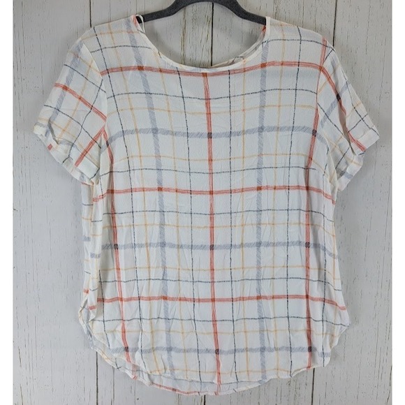 LC Lauren Conrad Size Large Multicolor Plaid Short Sleeve Womens Top - Picture 1 of 7